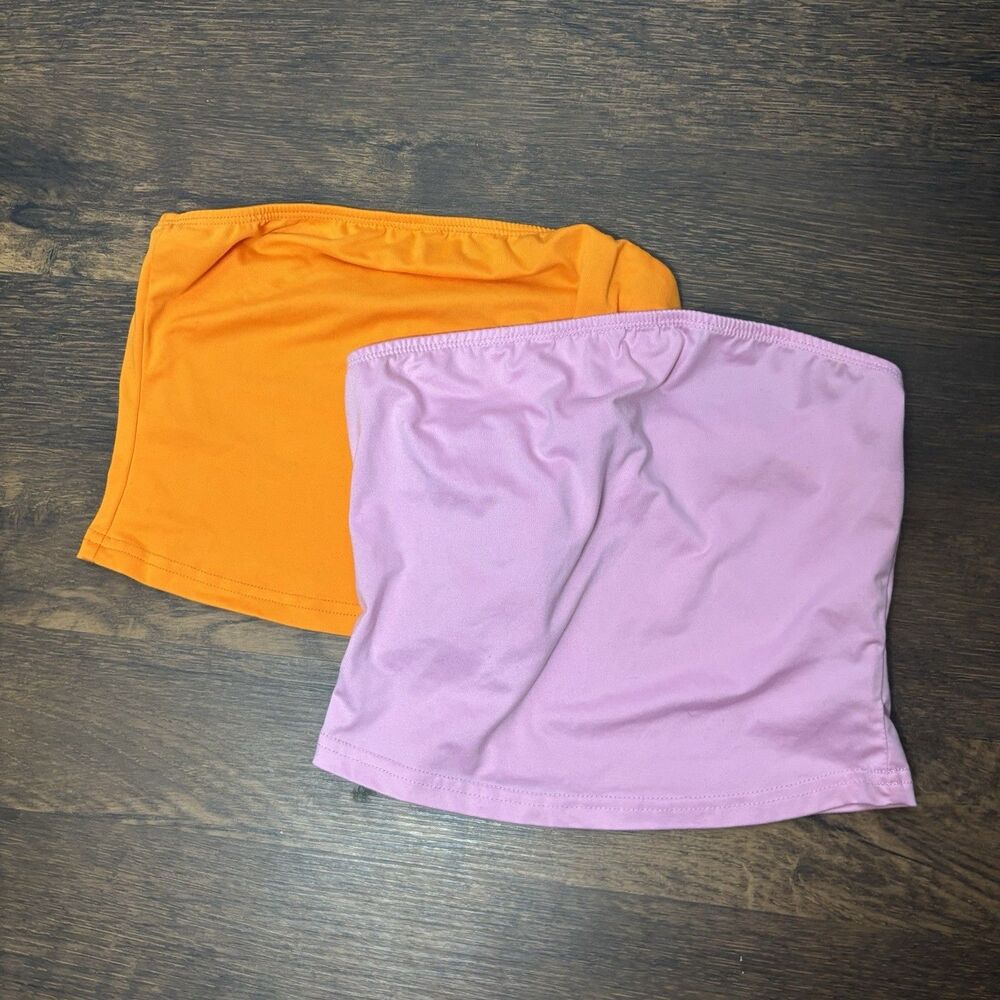 XS Shein Strapless Tube Tops Bundle Pink/Orange Stretch Bandeau